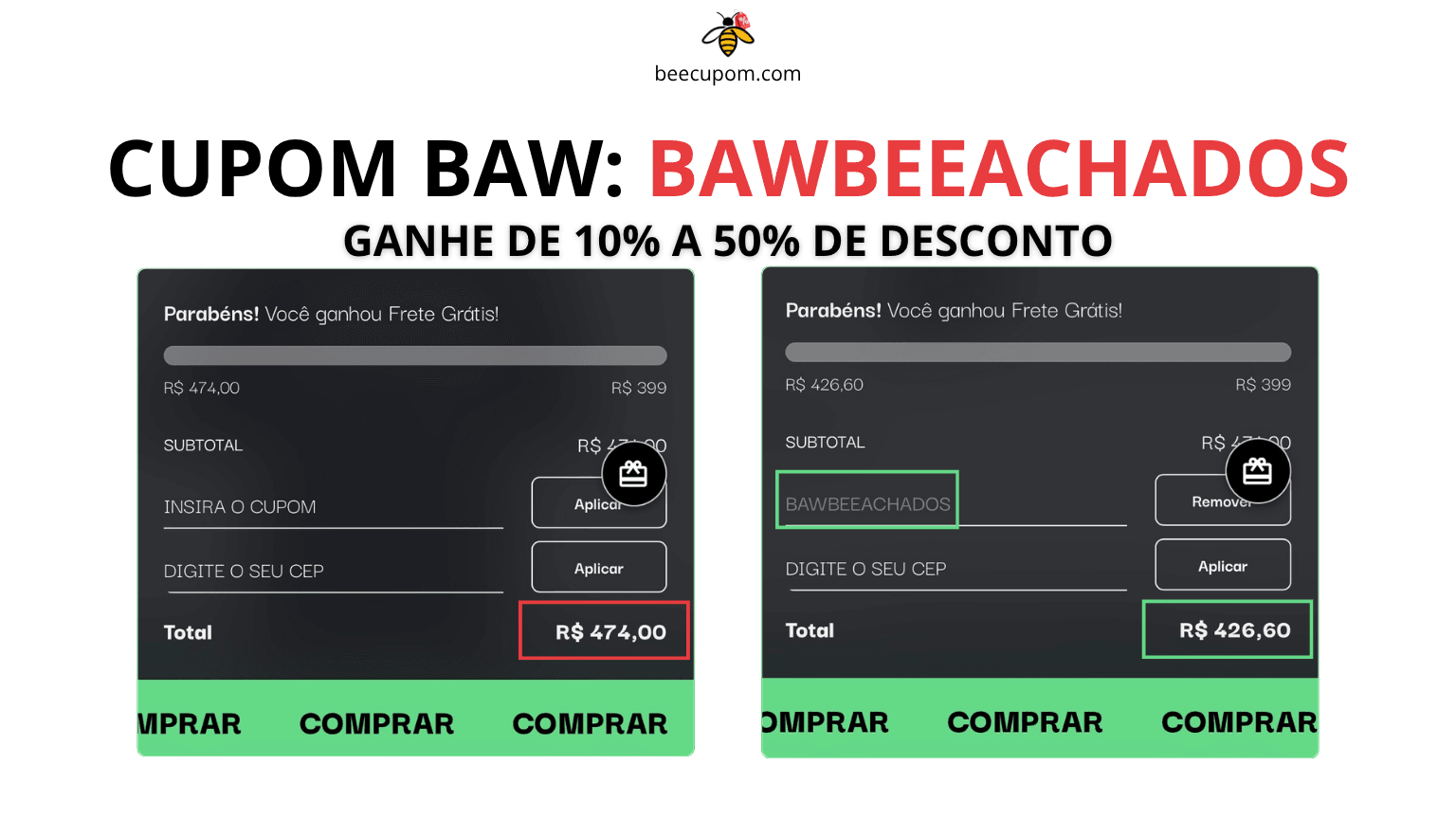 Como usar o cupom BAW BAWBEEACHADOS no carrinho