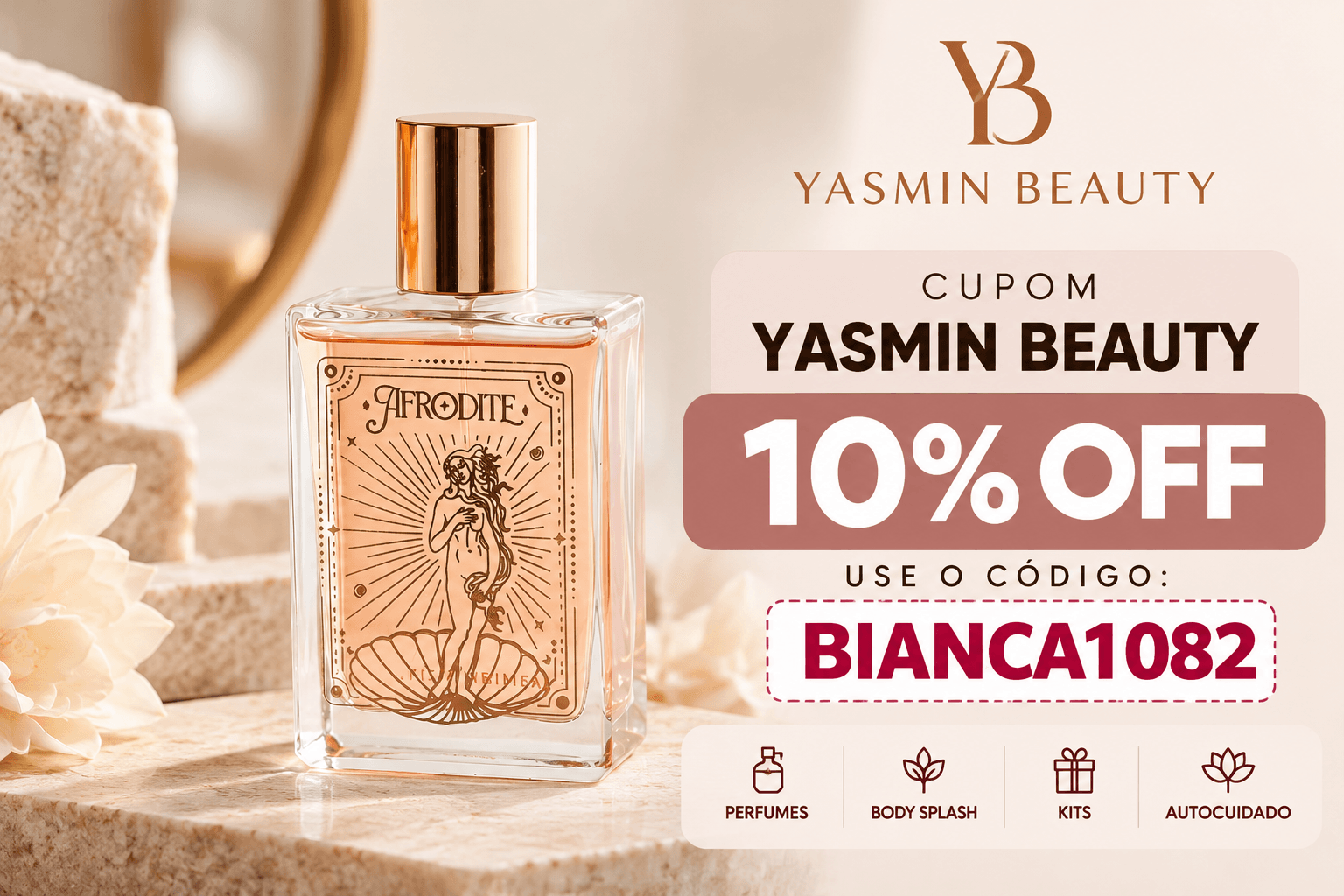Perfume Afrodite Yasmin Beauty com cupom BIANCA1082 de 10% OFF
